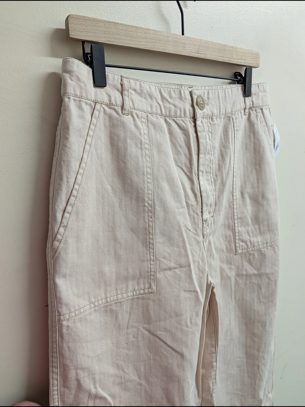 Free People Cream Striped High-Rise Wide Leg Carpenter Pants Size 12